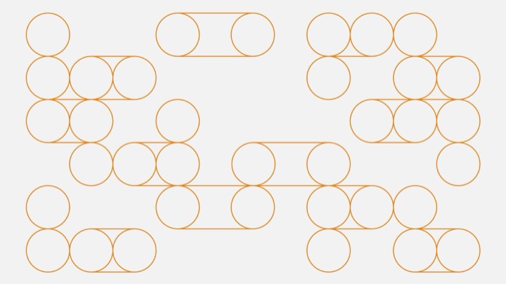 Modular lettering built entirely from tangent circles and connecting strokes, a clean reference for constructing geometric monoline type systems.